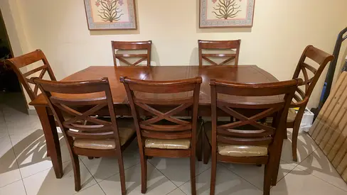 Last chance, Solid Wood 8-Seater Dining Table with Chairs - Good Condition