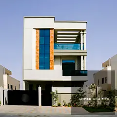 Luxury villa for rent in Al Amerah, 7 bedrooms, lift , spacious halls, modern finishes, G+2 with roo