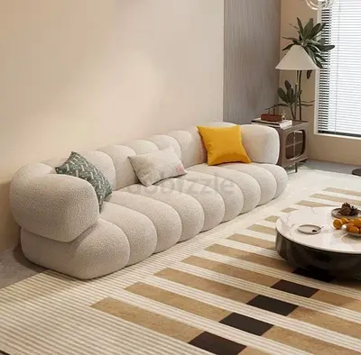 Modern Curved Bouclé 3-Seater Sofa - Cream
