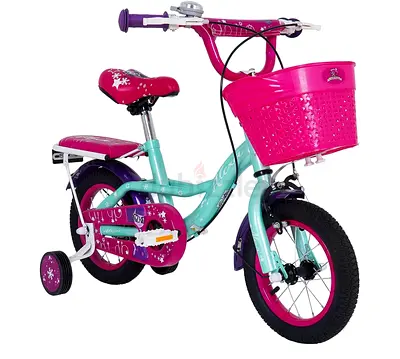 Kids 12-inch Girls Bicycle with Training Wheels and Front Basket - Pink/Teal