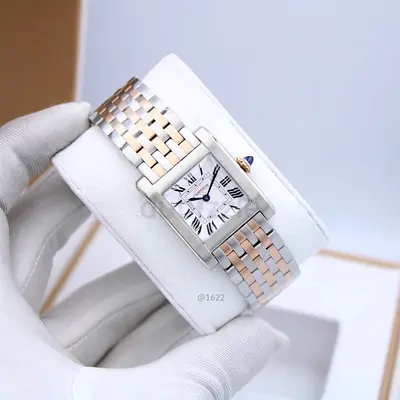 Cartier Two-Tone Stainless Steel Rectangular Dress Super Master Copy Watch with Roman Dial