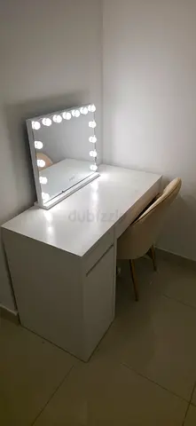 White Vanity Dressing Table with Lighted Mirror and chair