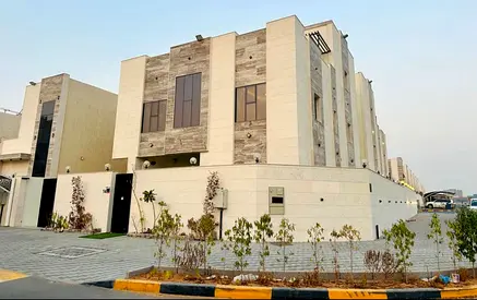 Corner villa for rent in Al Amerah, Ajman. 6 master bedrooms, majlis, living room, ground floor, first floor, and roof.