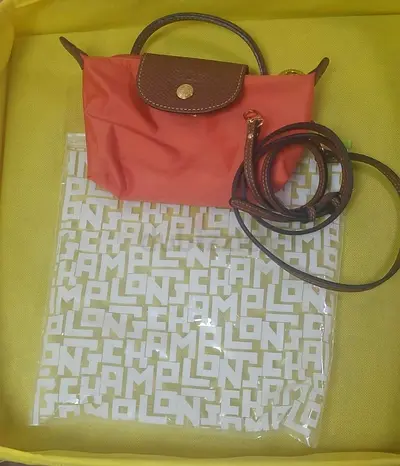 Small Foldable Longchamp-Style Tote with Removable Crossbody Strap - Coral