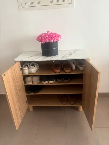 Compact Wooden Shoe Cabinet with Marble-Effect Top