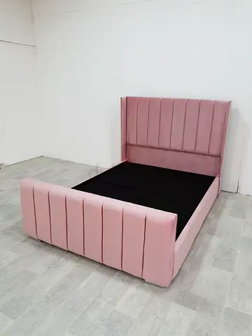 Pink Upholstered Double Bed with Padded Headboard and Footboard