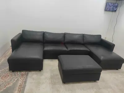 Original Ikea leather Ushape sofa bed with ottoman