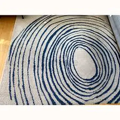 Used modern abstract blue swirl area rug — 200x200cm (approx.)