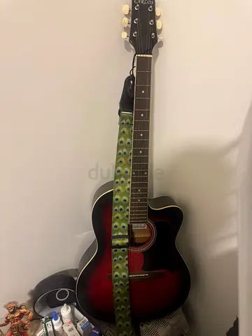 Red-Black Carlos Cutaway Acoustic Guitar with Strap - Good Condition