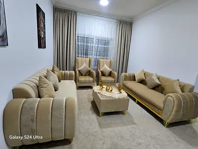 Beige Velvet 3-Piece Living Room Sofa Set with Armchairs
