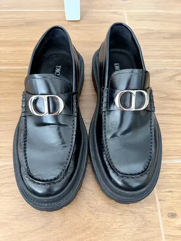 Christian Dior Black Leather Loafers with Silver signature CD Buckle 39