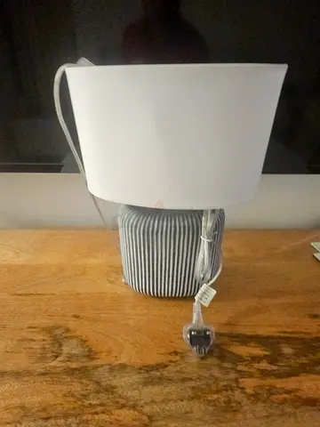Small Table Lamp with White Shade and Striped Base