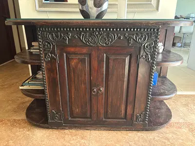 Antique Solid Carved Dark Wood Cabinet/ Entry console