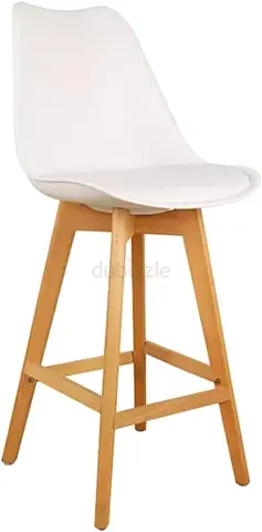3 piece White Modern Bar Stool with Wooden Legs - Comfortable Counter Height Seat