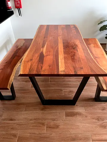 Solid Live Edge Acacia Wood Dining Table with Metal Legs - Handmade Look