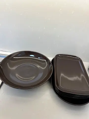 Set of 6 Brown Ceramic Plates - Round and Square Mix