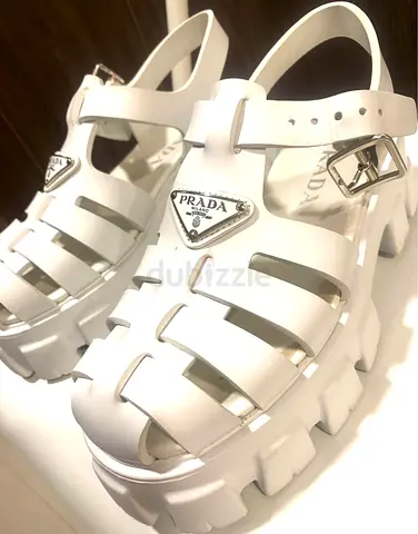 White Prada Logo Platform Fisherman Sandals — Size 38 EU