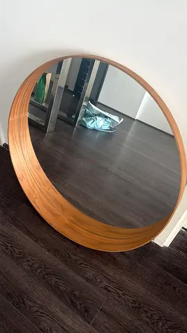 Round Wooden Framed Wall Mirror - 80cm
