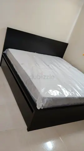 Ikea Malm Dark Wood Double Bed Frame with Headboard (Includes Mattress)