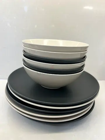 Set of 6 Ceramic Bowls and Plates - Grey/White