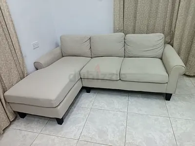 L-Shaped Sectional Sofa with Chaise Lounge – Beige Fabric (Comfortable  Spacious)