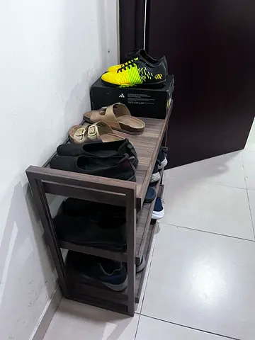 Wooden 2-Tier Shoe Rack - Compact Organizer, Dark Finish