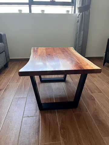 Solid Wood Coffee Table with Metal Frame