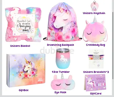 Unicorn Gift Set — Blanket, Drawstring Backpack, Crossbody Bag, Tumbler  More