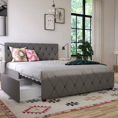 Cross lines king size 4 drawers bed frame