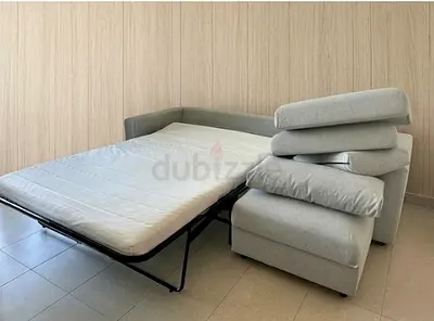Light Grey Convertible Sofa Bed with Fold-Out Mattress