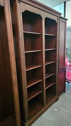 Large Wooden Bookcase / Display Cabinet - Dark Brown, Solid Shelving