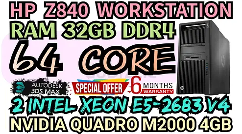 HP Z840 WORKSTATION 2 INTEL XEON 64 CORE E5-2683 V4 NVIDIA QUADRO M2000 4GB DDR5 RAM 32GB DDR4