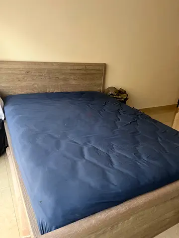 Queen size wooden bed frame with mattress - good condition