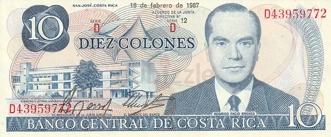 COSTA RICA 10 COLONES BANKNOTE 1987