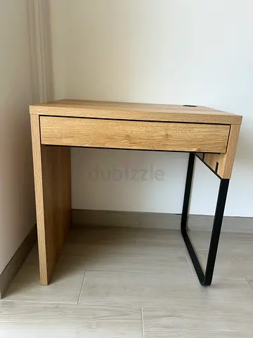 Compact Oak Study Desk with Drawer and Metal Frame