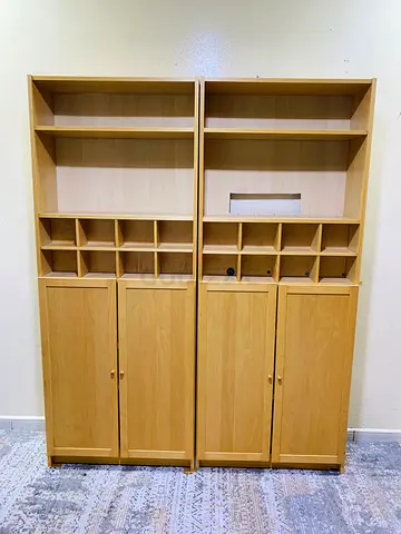 IKEA Billy-style Tall Bookcases with Cupboard Base (Pair) - Light Wood