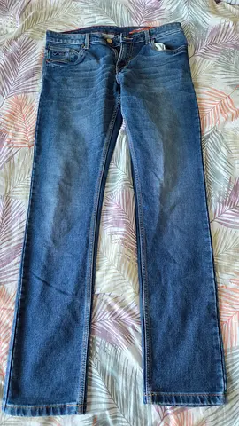 Blue straight-leg jeans, gently used