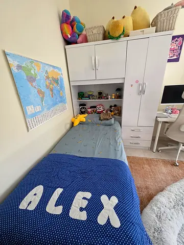 White Kids Bed and Wardrobe with Shelves and Drawers - Good Condition