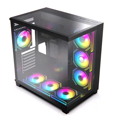 Mid-Tower PC Case with Tempered Glass  RGB Fans (Empty Chassis)