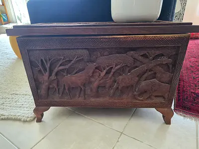 Hand-carved Wooden Trunk / Storage Chest with Animal Reliefs