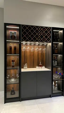 Built-in Home Bar Cabinet with Wine Rack and Glass Display