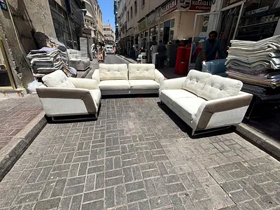 3-Piece Beige Fabric Sofa Set – Good Condition