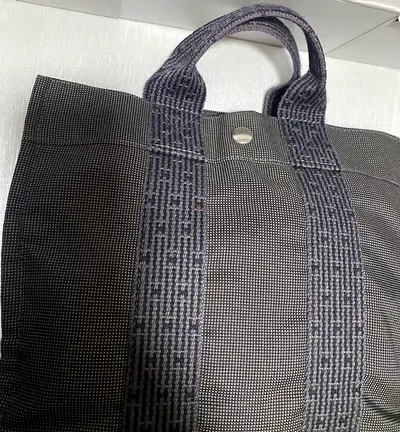 Hermes Gray Canvas Tote Bag with Short Handles - Good Condition