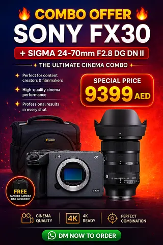 SONY FX30 CAMERA WITH SIGMA 24-70 LENS MARK II AND BAG