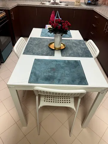 White 4-Seater Dining Table with Chairs — Modern Minimalist Set