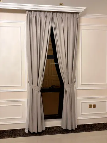 Light Beige Fabric Curtains with Tiebacks - Pair (Like New)