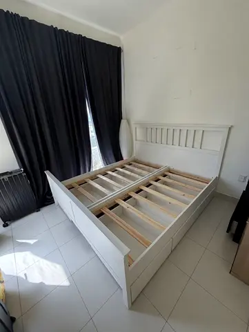 White Wooden Double Bed Frame with Storage - Good Condition