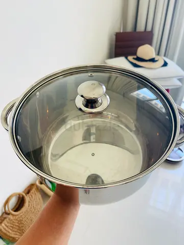 Large Huge Silver Pot with Glass Lid