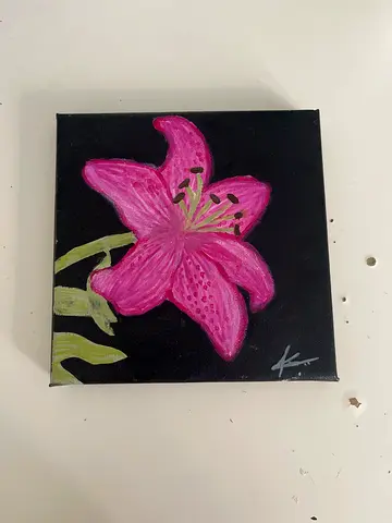 Pink Lily Acrylic Painting on Small Canvas