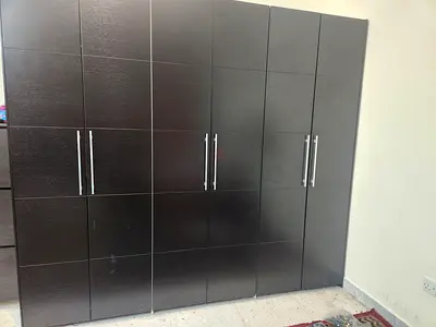 Large Dark Wood 4-Door Wardrobe with Handles - import premium from Japan